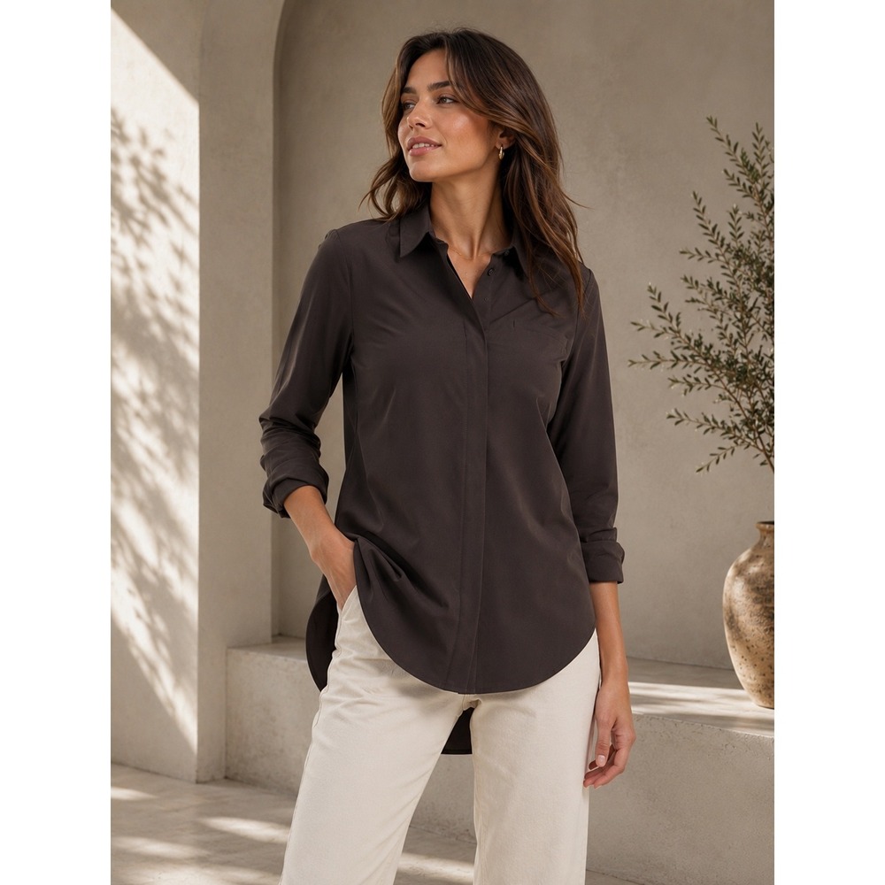 Athleta Button Front Tunic Blouse Sz SPerformance‎ Stretch Long Sleeve Shirt